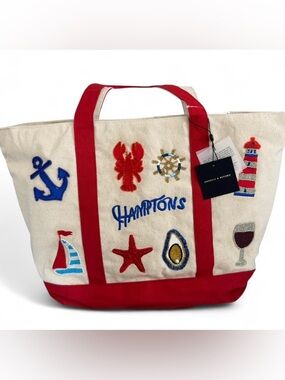 America & Beyond Hamptons tote bag with beaded coastal patches